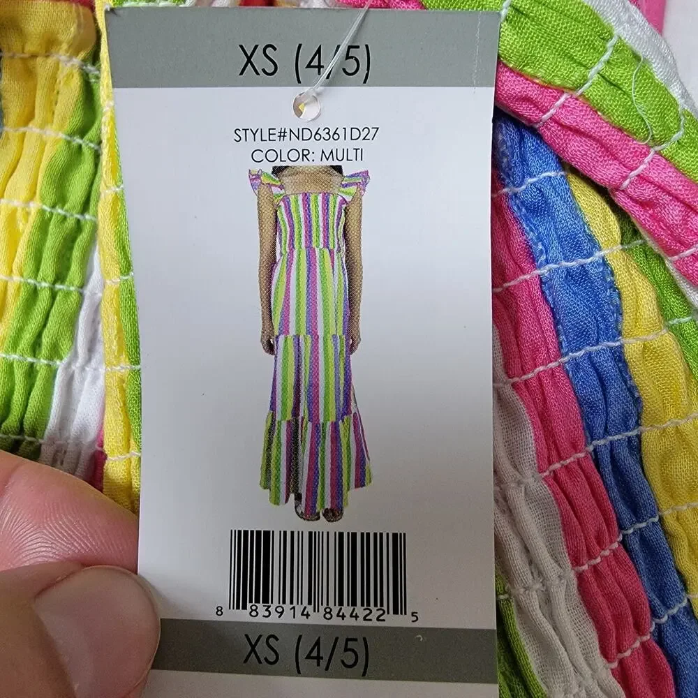 Zunie Girl A-Line Ruffled Straps Long Dress Multi Striped Size XS (4/5)